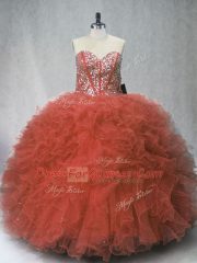 Floor Length Rust Red 15 Quinceanera Dress Sweetheart Sleeveless Lace Up