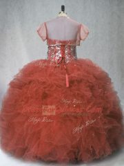 Floor Length Rust Red 15 Quinceanera Dress Sweetheart Sleeveless Lace Up