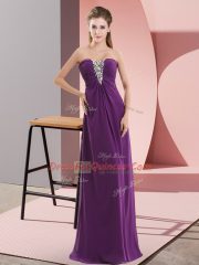 Floor Length Empire Sleeveless Dark Purple Prom Gown Zipper