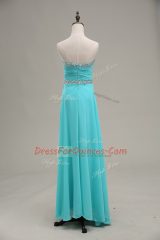 Aqua Blue Empire Chiffon Sweetheart Sleeveless Beading and Ruching Floor Length Lace Up