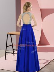 Beautiful Floor Length Purple Prom Gown Scoop Sleeveless Backless
