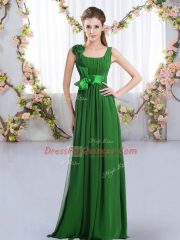 Dark Green Zipper Quinceanera Dama Dress Belt and Hand Made Flower Sleeveless Floor Length