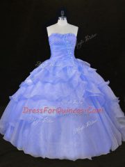 High End Sweetheart Sleeveless Lace Up Quince Ball Gowns Blue and Lavender Organza
