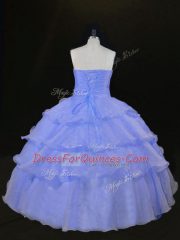 High End Sweetheart Sleeveless Lace Up Quince Ball Gowns Blue and Lavender Organza