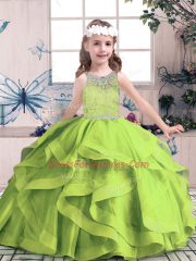 New Arrival Ball Gowns Kids Formal Wear Scoop Tulle Sleeveless Floor Length Zipper