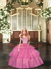 Exquisite Hot Pink Sweet 16 Dresses Military Ball and Sweet 16 and Quinceanera with Lace and Ruffled Layers Scoop Sleeveless Zipper
