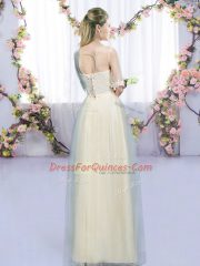Gorgeous Tulle Half Sleeves Floor Length Vestidos de Damas and Lace and Bowknot