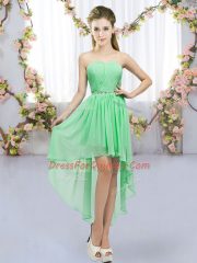 High Low Lace Up Damas Dress Green for Wedding Party with Beading