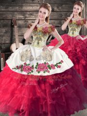 Hot Selling Pink And White Ball Gowns Embroidery and Ruffles 15 Quinceanera Dress Lace Up Organza Sleeveless Floor Length