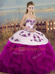 Best Selling Embroidery and Ruffles and Bowknot Sweet 16 Dresses Fuchsia Lace Up Sleeveless Floor Length