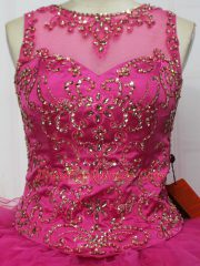 Fuchsia Lace Up Quinceanera Dresses Beading and Ruffles Sleeveless Floor Length