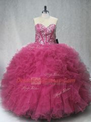 Beautiful Sleeveless Floor Length Beading and Ruffles Lace Up Sweet 16 Dresses with Lilac