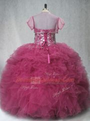 Beautiful Sleeveless Floor Length Beading and Ruffles Lace Up Sweet 16 Dresses with Lilac