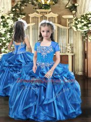 Floor Length Blue Sweet 16 Dresses Sweetheart Sleeveless Lace Up