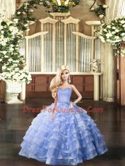 Sweet Lavender Sleeveless Organza Lace Up Sweet 16 Quinceanera Dress for Military Ball and Sweet 16 and Quinceanera