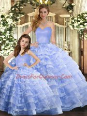 Sweet Lavender Sleeveless Organza Lace Up Sweet 16 Quinceanera Dress for Military Ball and Sweet 16 and Quinceanera