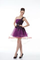 Stylish Eggplant Purple Sleeveless Mini Length Beading and Lace and Appliques Zipper Homecoming Dress