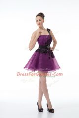 Stylish Eggplant Purple Sleeveless Mini Length Beading and Lace and Appliques Zipper Homecoming Dress