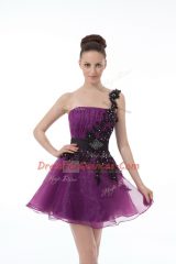 Stylish Eggplant Purple Sleeveless Mini Length Beading and Lace and Appliques Zipper Homecoming Dress