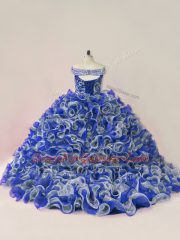 Sleeveless Court Train Lace Up Beading and Ruffles Ball Gown Prom Dress