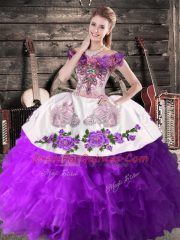 Off The Shoulder Sleeveless Lace Up Vestidos de Quinceanera Purple Organza