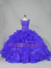 Dynamic Brush Train Ball Gowns Sweet 16 Dress Blue Scoop Organza Sleeveless Lace Up