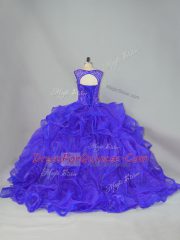 Dynamic Brush Train Ball Gowns Sweet 16 Dress Blue Scoop Organza Sleeveless Lace Up