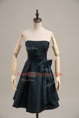 Fabulous Mini Length Peacock Green Prom Gown Taffeta Sleeveless Bowknot