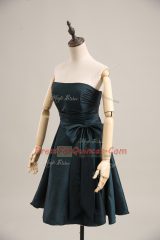 Fabulous Mini Length Peacock Green Prom Gown Taffeta Sleeveless Bowknot