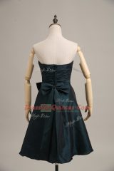 Fabulous Mini Length Peacock Green Prom Gown Taffeta Sleeveless Bowknot