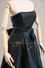 Fabulous Mini Length Peacock Green Prom Gown Taffeta Sleeveless Bowknot