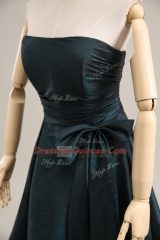 Fabulous Mini Length Peacock Green Prom Gown Taffeta Sleeveless Bowknot