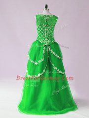 Scoop Sleeveless Zipper Prom Dress Green Tulle