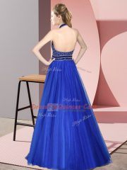Two Pieces Beading Prom Dress Backless Tulle Sleeveless Floor Length