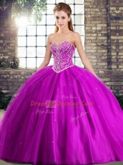 Fashion Purple Sweetheart Neckline Beading Vestidos de Quinceanera Sleeveless Lace Up