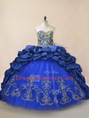 Glamorous Royal Blue Quinceanera Dresses Taffeta and Tulle Brush Train Sleeveless Beading
