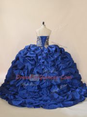 Glamorous Royal Blue Quinceanera Dresses Taffeta and Tulle Brush Train Sleeveless Beading