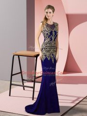Appliques Purple Zipper Sleeveless Sweep Train