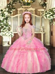 Cute Sleeveless Beading and Ruffles Lace Up Pageant Gowns For Girls