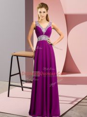Cheap Chiffon Sleeveless Floor Length Prom Gown and Beading