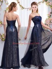 Latest Navy Blue Sleeveless Chiffon and Sequined Lace Up Damas Dress for Wedding Party