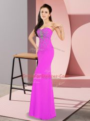 Column/Sheath Prom Dress Fuchsia Sweetheart Chiffon Sleeveless Floor Length Zipper