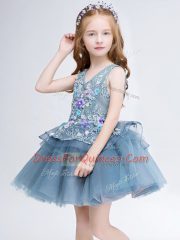 Clearance Sleeveless Mini Length Lace and Appliques Lace Up Flower Girl Dresses with Grey