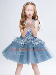 Clearance Sleeveless Mini Length Lace and Appliques Lace Up Flower Girl Dresses with Grey