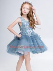 Clearance Sleeveless Mini Length Lace and Appliques Lace Up Flower Girl Dresses with Grey