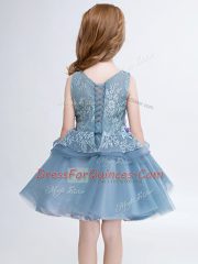 Clearance Sleeveless Mini Length Lace and Appliques Lace Up Flower Girl Dresses with Grey