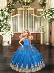 Gorgeous Blue Ball Gowns Sweetheart Sleeveless Tulle Floor Length Lace Up Embroidery Quinceanera Dress