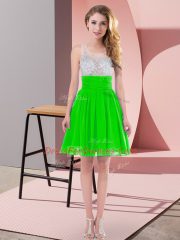 Unique Scoop Sleeveless Quinceanera Court of Honor Dress Mini Length Beading Green Chiffon