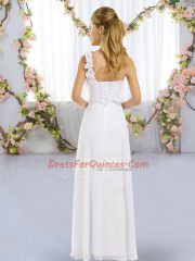 White Empire Chiffon One Shoulder Sleeveless Hand Made Flower Floor Length Lace Up Quinceanera Court Dresses