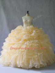 Exceptional Strapless Sleeveless Lace Up 15th Birthday Dress Gold Organza